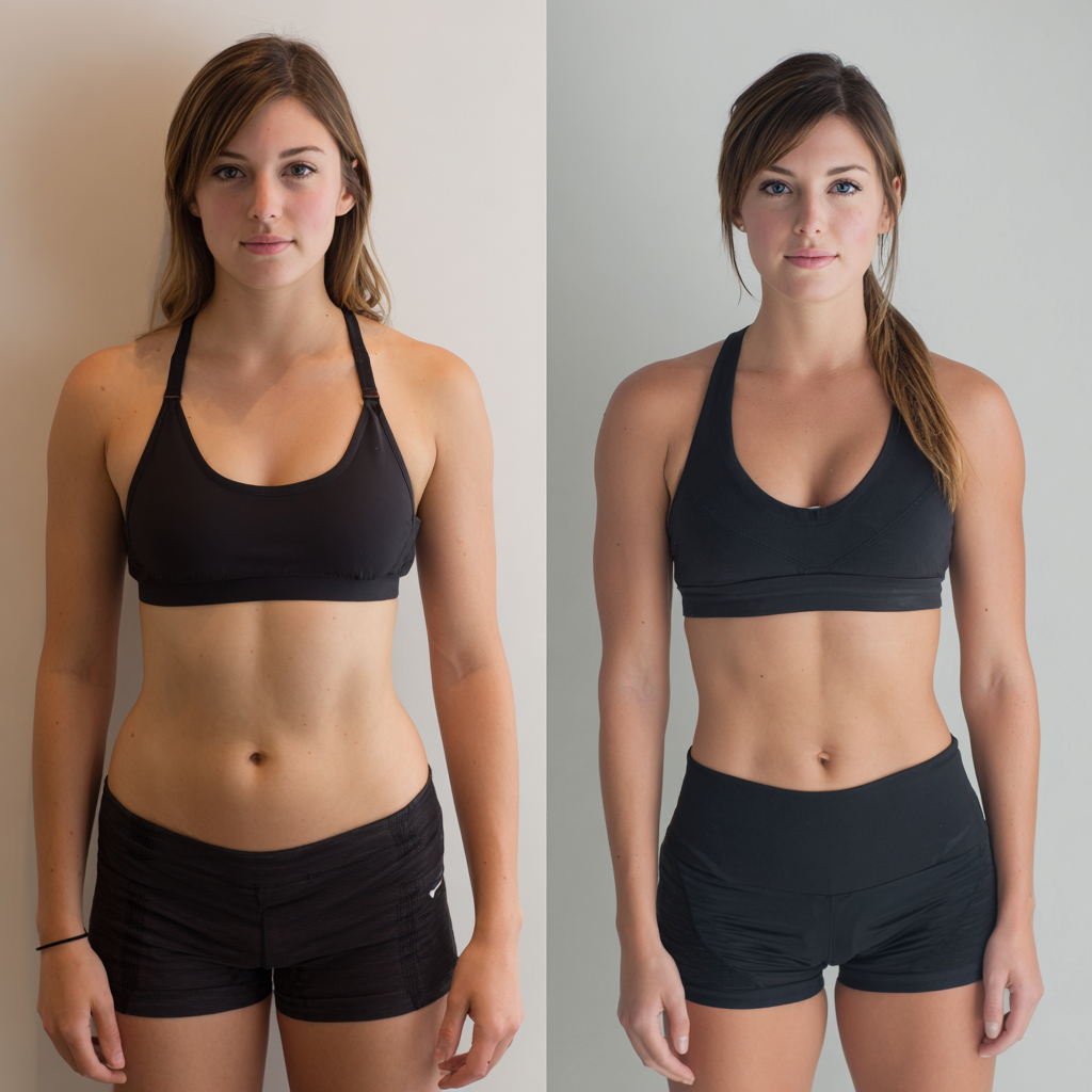 Visual comparison illustrating body recomposition with improved muscle tone and definition.
